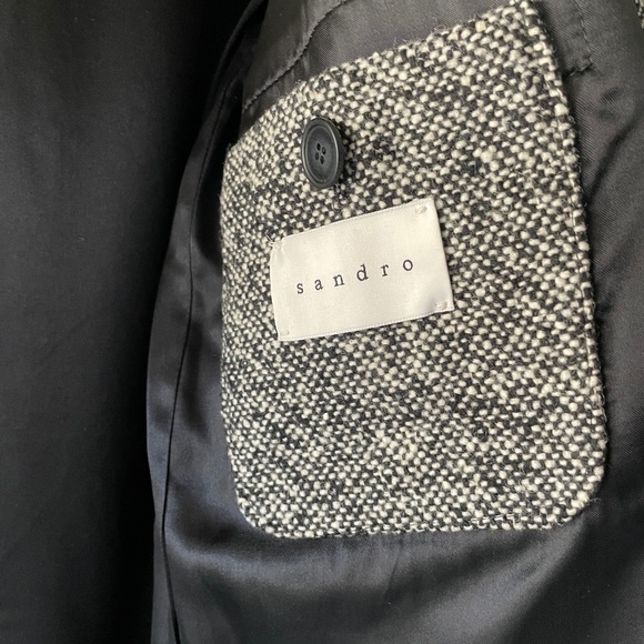 Sandro Paris Men’s Black & White Tweed Overcoat - Picture 3 of 4